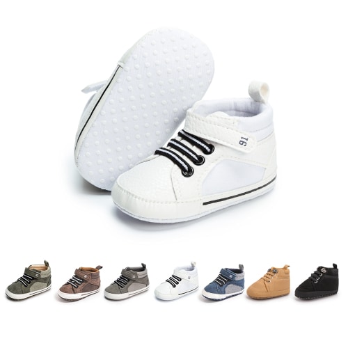 HsdsBebe Baby Boy Slip-Resistant Shoes, Closed Toe White, 3-6 Months
