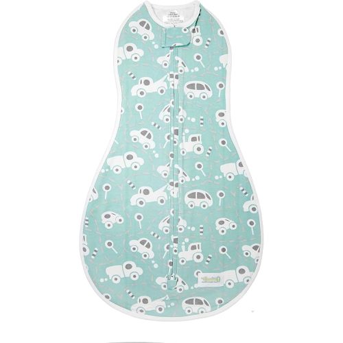 Woombie Original Baby Swaddling Blanket - Soothing, Cotton Baby Swaddle with Zipper - Wearable Newborn Blanket, Buzzy Cars, 14-19 lbs