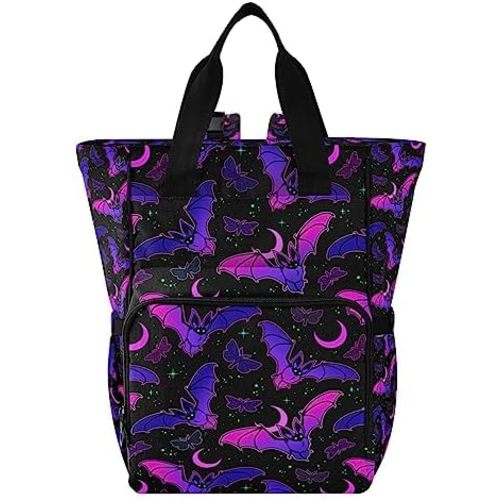 MNSRUU Diaper Bag Purple Bat Gothic Diaper Bag Backpack Multifunction Travel Diaper Bag Tote Large Capacity Diaper Changing Backpacks for Moms Dads