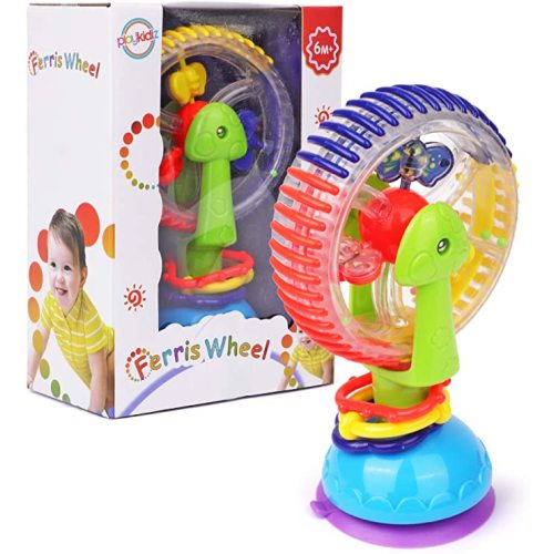 Playkidz Baby Ferris Wheel - Early Development Rattle Toy for Babies & Toddlers - Developmental Tray, High Chair Suction Cup - STEM Learning Toy, Ages 6m+