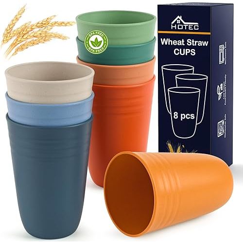 HOTEC 8-Pack 15oz Plastic Cups, BPA-Free Reusable Drinking Cup set, Unbreakable Tumblers, Dishwasher Safe Water Plastic Glasses, Multicolor