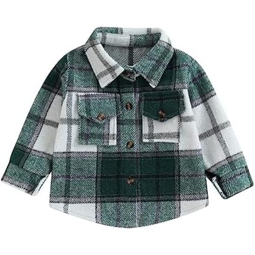 Thorn Tree Ropa para niños pequeños, camisa de franela con botones y bolsillo a cuadros, camiseta de otoño de manga larga para niños pequeños