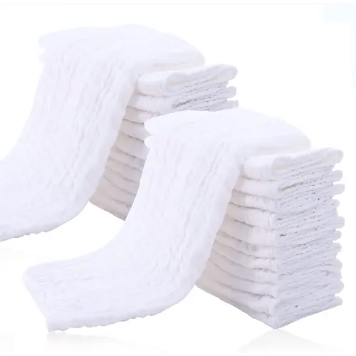 Cute Castle 24 Pack Muslin Baby Burp Cloths - Ultra-Soft 100% Cotton Baby Washcloths - Large 20'' by 10'' Super Absorbent Milk Spit Up Rags - Burpy Cloths for Unisex, Boy, Girl - White