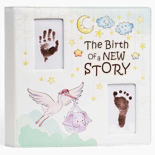 Keepsake Baby Memory Book Girl Boy – Timeless Leather-Bound Baby Milestone Book – Baby Book Keepsake Record First 5 Years – Gender Neutral Baby Scrapbook Album, Baby Album Journal Registry Search Gift