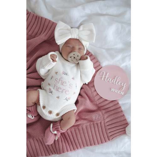 DECEMBER PREORDER | She’s Here Announcement Romper | Honey Blossom  | Milk