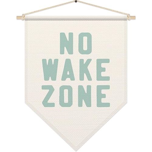 Surf Wall Art for Kids, No Wake Zone Pennant Flag Banner, Coastal Poster Hanger Frame, Beach Nursery Room Decor for Surfer Girls Boys, Ocean Canvas Wall Art Aesthetic, Minimalist Home Decor