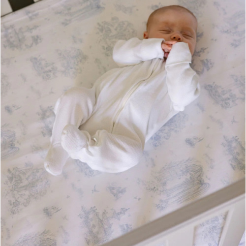 Spring Toile Blue Fitted Crib Sheet