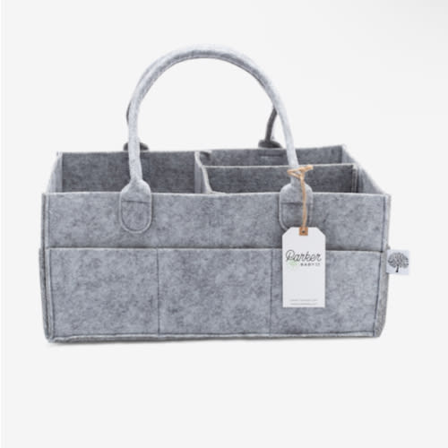 Parker Baby Diaper Caddy - Nursery Storage Bin and Car Organizer for Diapers and Baby Wipes - Large, Grey