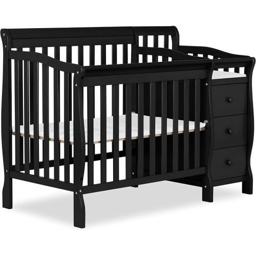 Dream On Me Jayden 4‑in‑1 Mini Convertible Baby Crib & Changer with Storage in Black, Pinewood, GreenGuard Gold & JPMA, 1” Mattress Pad, 3 Mattress Heights, Converts to Mini Day & Twin-Size Bed