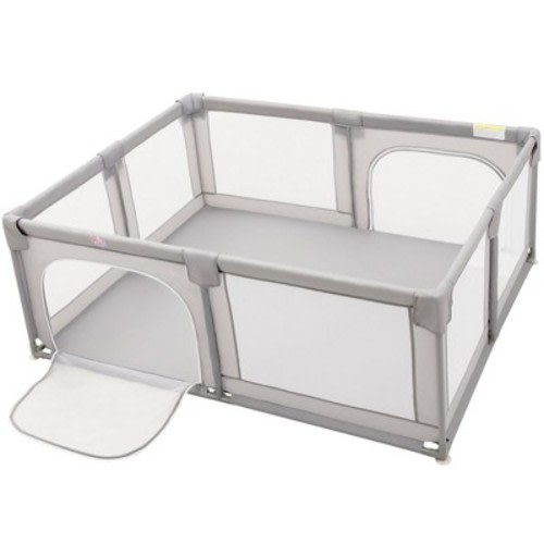 Babyjoy Playpen Extra Large Unisex Kids Baby Activity Center Safety Play Yard with Gate Beige/Blue/Gray, Color: Gray