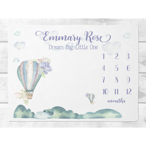Girl Milestone Blanket - Hot Air Balloon Blanket - Monthly Baby Blanket - Wanderlust Nursery -Personalized Baby Blanket- Floral Baby Blanket