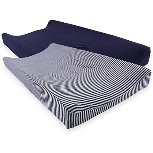 Touched by Nature Unisex Baby Organic Cotton Changing Pad Cover, Navy Heather Gray, One Size