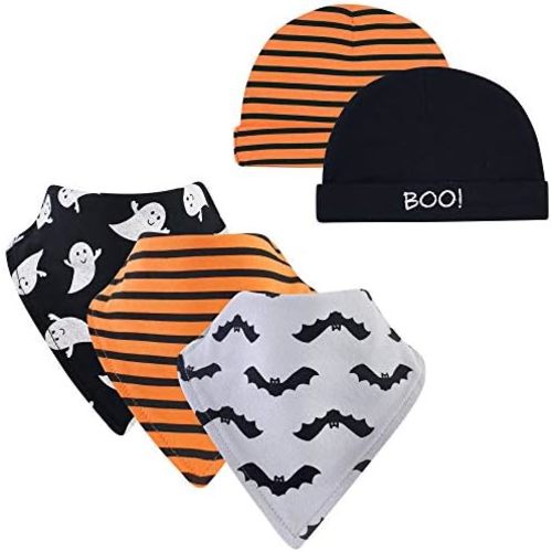 Hudson Baby Unisex BabyCotton Bib and Headband or Caps Set