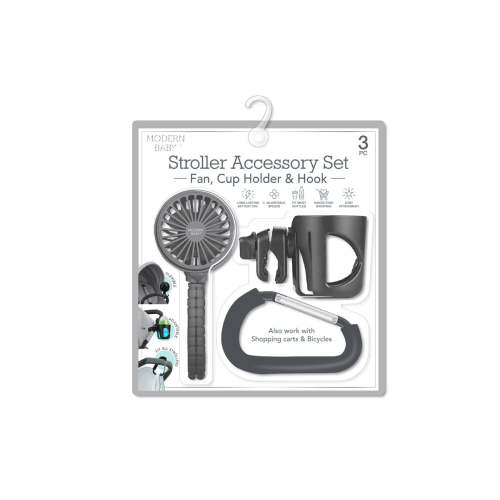 Modern Baby 3 Pack Stroller Accessory Set - Fan, Hook & Cup Holder