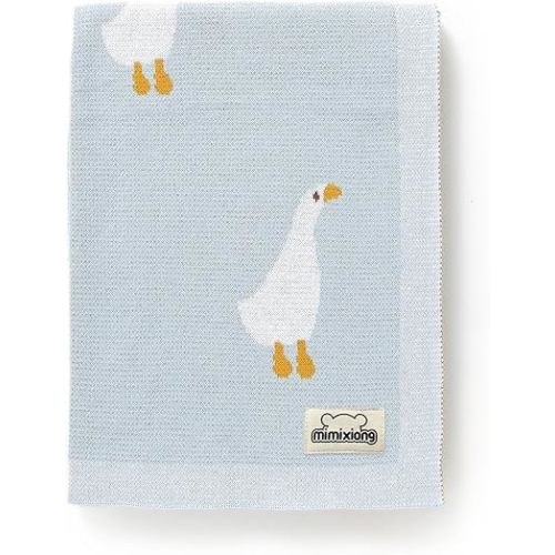 mimixiong Baby Blanket Knit Receiving Boys Girls Blanket Soft Cotton Neutral Blanke for Swaddle Crib Stroller with Cute Goose