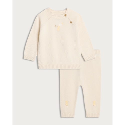 F&F Baby 2-Piece Pure Cotton Embroidered Jumper and Trousers Set in White - Tesco Groceries