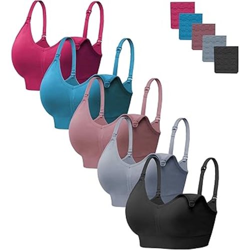 HBselect Women Maternity Bras 5 Pack Nursing Bras for Breastfeeding Seamless Pregnancy Sleep Bralette with Extra Extenders