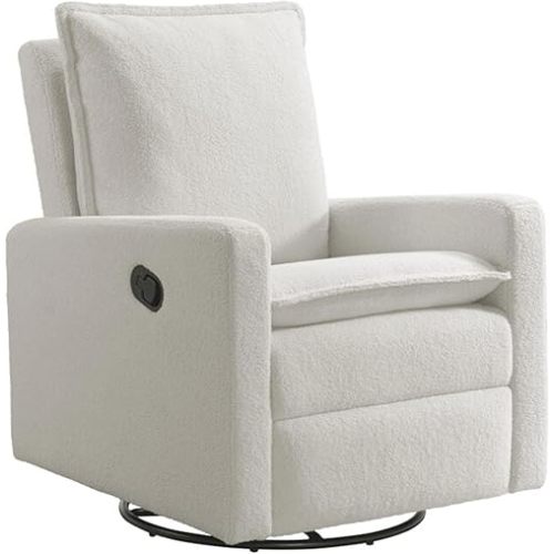 Oxford Baby Uptown Upholstered Swivel Glider and Recliner Nursery Chair, Boucle White
