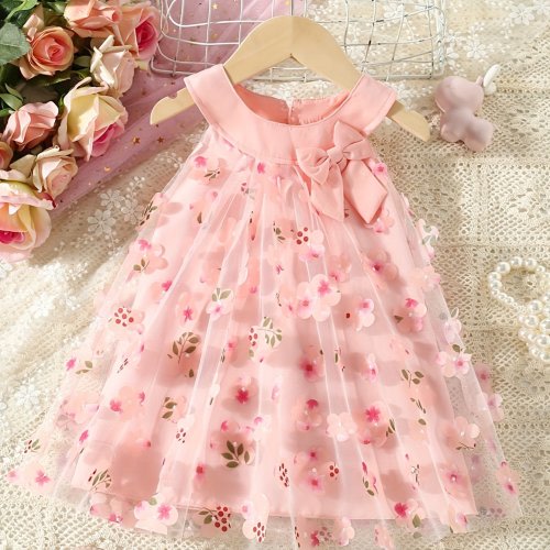 Dress with Full Petal Princess Mesh, Halter Neck, and Sweet Bow Detail