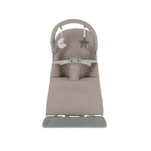 Nuby Portable Baby Bouncer Seat with Sounds and 3-Point Harness, Beige
