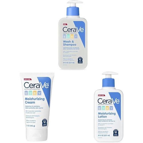 CeraVe Baby Wash & Shampoo | 2-in-1 Tear-Free Baby Wash, Paraben & Baby Cream | Gentle Moisturizing Cream with Ceramides & Baby Lotion | Gentle Baby Skin Care with Ceramides