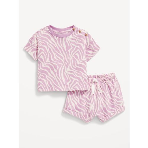 Unisex Buttoned-Shoulder Textured-Knit T-Shirt & Shorts Set for Baby
