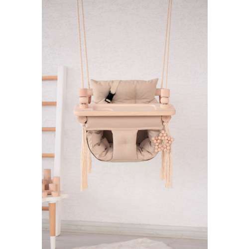 Baby Swing, Cotton Dark Beige Canvas Quilted Swing, Toys, Indoor Swing, Garden Swing, Gift For Baby, For Mom, Swing with pillow, Swing