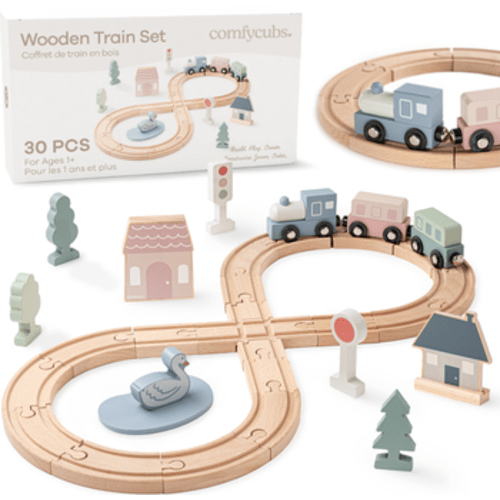 30-Piece Wooden Train Set for Toddlers Ages 1+
