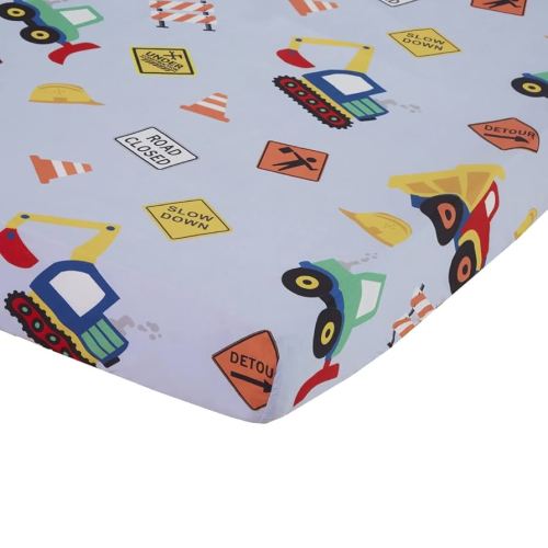 Everyday Kids Baby Boy Fitted Crib Sheet, Under Construction, 100% Soft Breathable Microfiber Baby Sheet, Fits Standard Size Crib Mattress 28in x 52in, Nursery Sheet