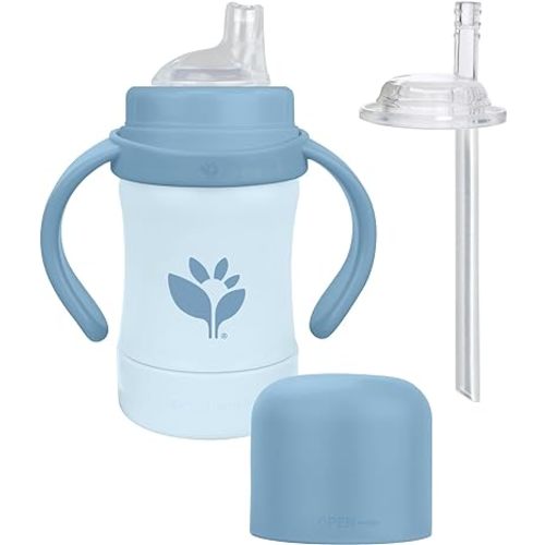 Green Sprouts® Sprout Ware® Sip & Straw 6oz., 6mo+, Plant-plastic, Platinum-cured Silicone, Dishwasher Safe, Grows with Baby, Tested for Hormones