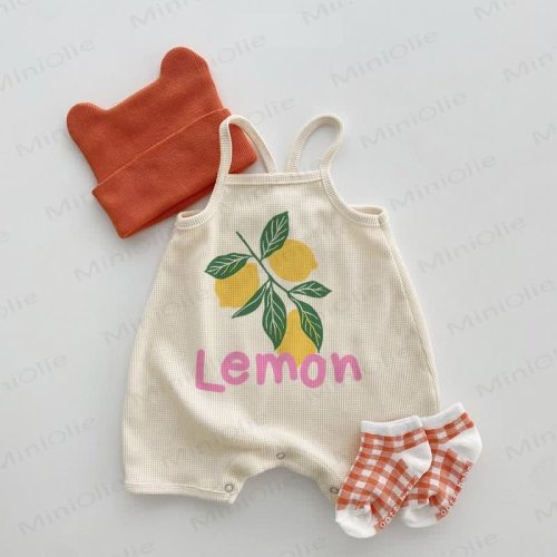 LEMON Baby Waffle Suspenders Romper