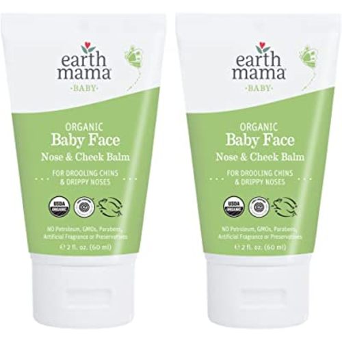 Earth Mama Organic Baby Face Nose & Cheek Balm for Dry Skin Natural Petroleum Jelly Alternative, 2-Fluid Ounce (2-Pack)