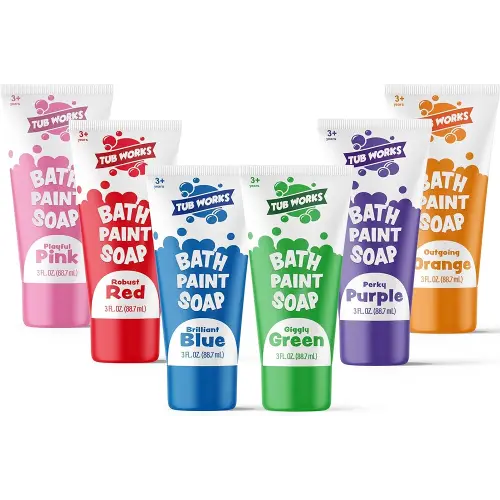 Tub Works® Bath Paint Soap Bath Toy, Classic 6 Pack | Non-Toxic | Washable Bathtub Paint for Finger Painting on Tub Walls | Ideal Toddler Bath Toys for Creative Play | Easy to Clean, Fun Bath Art