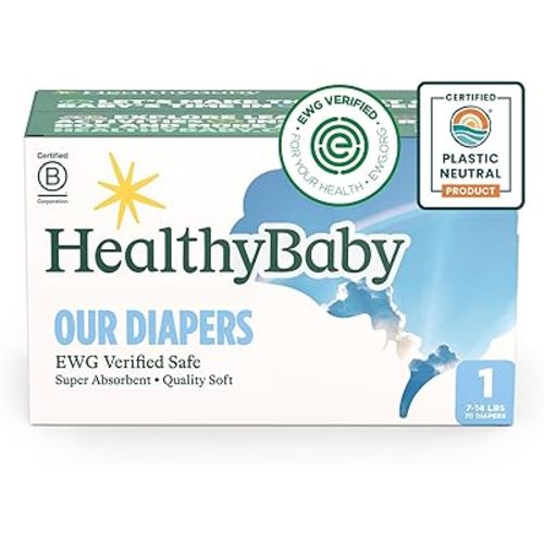 Our Diapers | EWG Verified Safe & Plant-Based Diapers | Leak Protection | Soft Organic Cotton Shell | Chlorine-Free Diaper for Sensitive Skin | Size 1 (7-14lbs) 70 Count