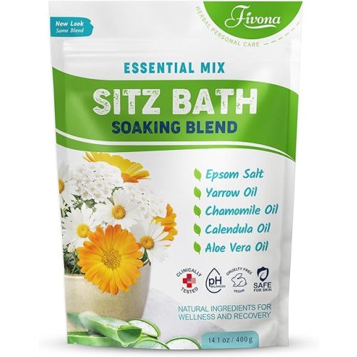 Sitz Bath Salt Natural Soaking Blend - Epsom Salt with Pure Essentials Oils for Fissure, Postpartum Care, Bartholin Cyst Treatment - Essential Mix for Self Care - 1 Pack - 14.1 oz