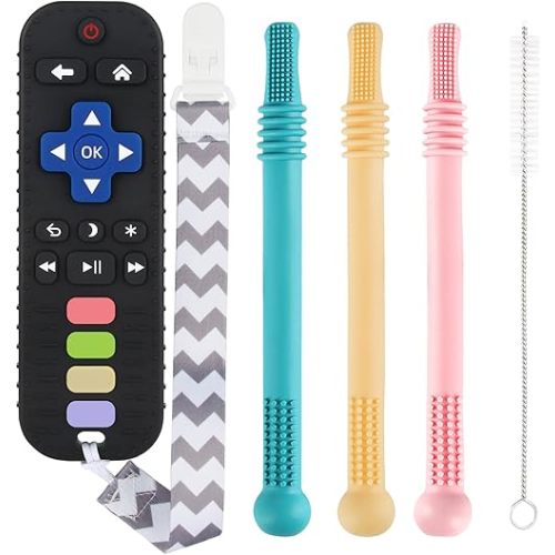 Teething Toys for Babies 0-6 6-12 12-18 Months Bpa Free Teething Sticks and Remote Teether for Babies Baby Sensory Chew Toys for Infants Babies 0-18 Months