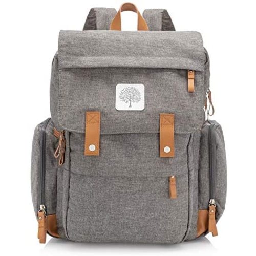 Parker Baby Diaper Backpack - Large Diaper Bag with Insulated Pockets, Stroller Straps and Changing Pad -"Birch Bag" - GRAY
