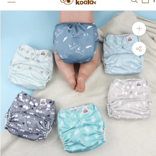 Mama Koala 3.0 Pocket Cloth Diapers for Babies with AWJ Lining, 6 Pack with 6 5-Layer Natural Cloth Diaper Inserts - Reusable and Washable Pocket Diapers(A-The Gray Sky)