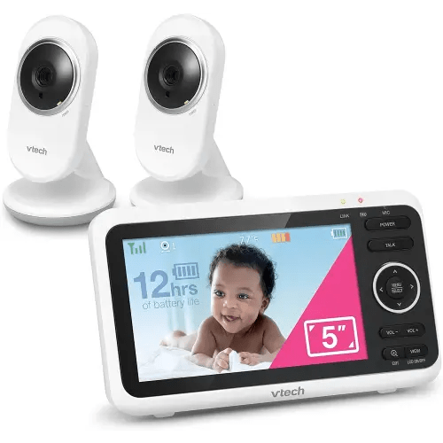 VTech [Upgraded] VM350-2 Baby Monitor, 5" Screen,2 Cameras,1000ft Range, Night Vision, 2-Way Audio, Lullabies, Secure Transmission No WiFi