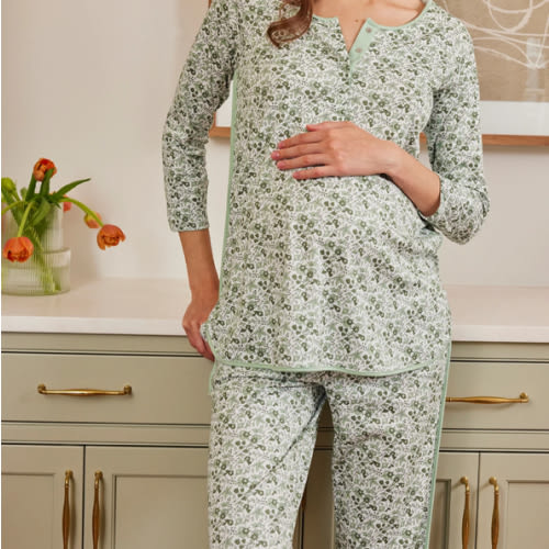 LAKE | Women | Pima Cotton Pajamas | English Rose Stripe Maternity Long Long Set