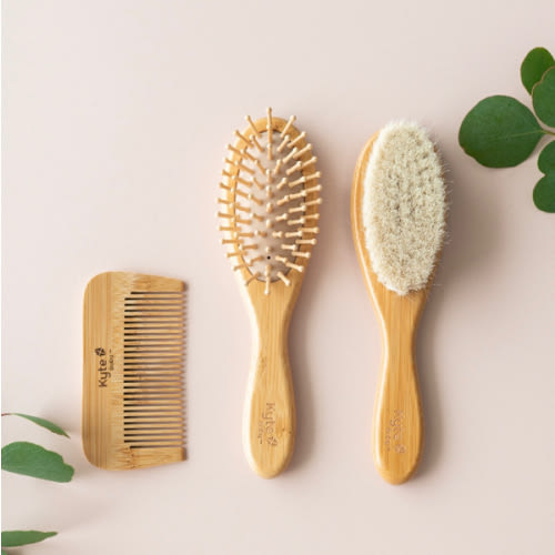 4 Piece Wooden Baby Hair Brush and Comb Set for Newborns & Toddlers in Chic Gift Box - Ultra Soft Natural Goat Hair and Wood Baby Brush Set Prevents Cradle Cap - Perfect Registry Gift (Pink)