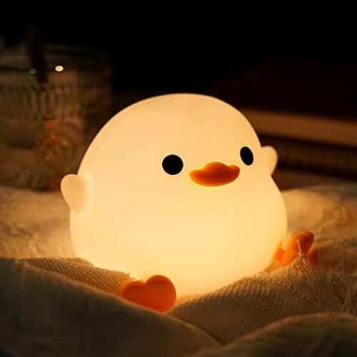 UNEEDE LED Cute Bean Duck Night Light, DoDo Duck Silicone Nursery Night Light Rechargeable Table Lamp Bedside Lamp with Touch Sensor for Bedrooms, Living Room