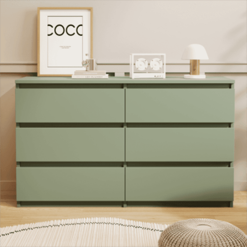 Resenkos Modern Mid Century 6 Drawer Wide Dressers Chests for Bedroom, Chest of Drawer Organizer Green