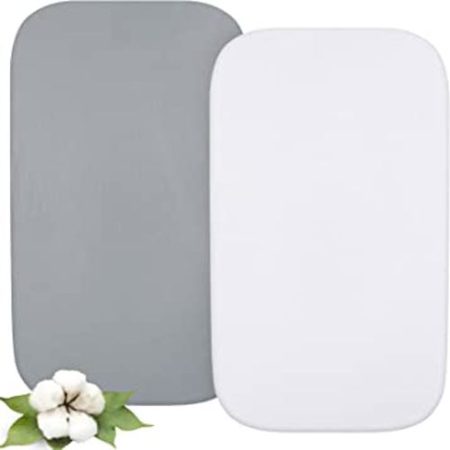 Bassinet Sheets Fit for Maxi COSI Iora, Graco Travel Lite, Fodoss, Yacul and Cloud Baby Bedside Sleeper,100% Cotton, 2 Pack, Ultra Soft Bassinet Sheet, White and Gray