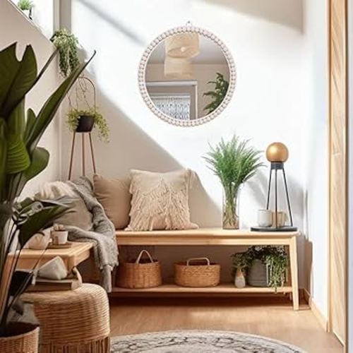 20 inch Wall Mirror, Boho Design for Living Room, Bedroom, Bathroom Decor, Hand Woven Rattan Mirror