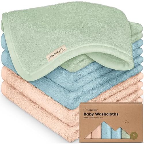 6-Pack Organic Baby Washcloths - Soft Viscose from Bamboo Washcloth, Baby Wash Cloths, Baby Wash Cloth for Newborn, Kids, Bath Baby Towels, Face Towel, Face Cloths for Washing Face (Mellow)