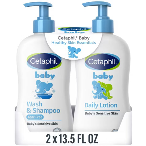Cetaphil Baby Wash & Shampoo Plus Body Lotion, Healthy Skin Essentials, Head to Toe Hydration for up to 24 Hours, for Delicate, Sensitive Skin, 2-Pack,White