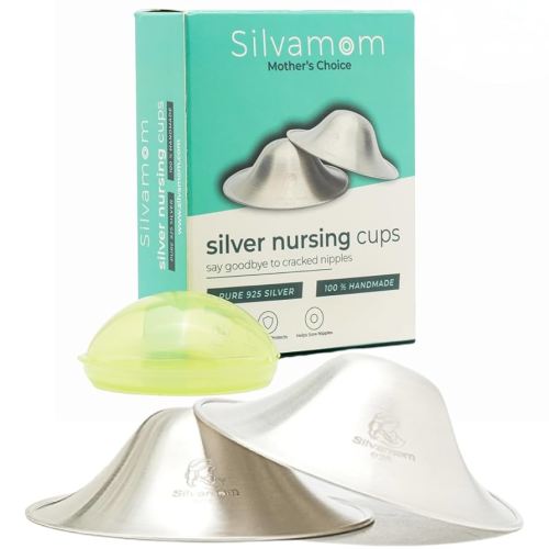Silver Nursing Cups - Reusable 925 Silver Nursing Covers for Sore Nipples, Postpartum Mom Breastfeeding Essentials, Soothes & Protects - Regular