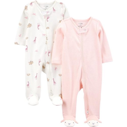 Simple Joys by Carter's Baby Girls' Cotton Footed Sleep and Play, Pack of 2