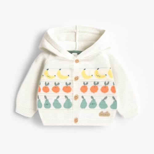 Cardigan crème en tricot avec motifs fruités, naissance | Souris Mini - Souris Mini
